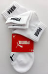 Puma, 3 Pair Pack of Mens/ Ladies, White, Quarter, Sports Socks, Size 6 - 8 UK