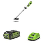 Greenworks Cordless String Trimmer and Scythe 2-in-1 GD40BCK2X (Li-Ion 40V 40 cm/25 cm Cutting Width 2 mm String/Blade Adjustable Handle Brushless Motor with 2 x 2.5Ah Batteries and Charger)