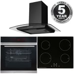 Black Touch Control Pyrolytic Single Fan Oven, 13A Induction Hob & Curved Hood