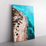 Big Box Art Lighthouse On The Coast of Spain Painting Canvas Wall Art Print Ready to Hang Picture, 76 x 50 cm (30 x 20 Inch), Turquoise, Beige, Teal