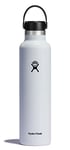 HYDRO FLASK - Water Bottle 709 ml (24 oz) - Vacuum Insulated Stainless Steel Water Bottle with Leak Proof Flex Cap and Powder Coat - BPA-Free - Standard Mouth - White