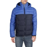 Tommy Hilfiger Men's Hooded Puffer Jacket Down Alternative Coat, Royal Blue Color Block, L