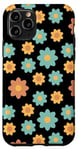 Coque pour iPhone 11 Pro Marguerite rétro esthétique florale jaune bleu noir mignon