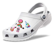 Crocs Unisex Classic Clogs, White, M9 | W10 UK(43/44 EU) Shoe Charm 5-Pack | Personalize with Jibbitz, Everything Nice, One Size
