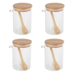 4X Matförvaringsburk i glas, klar lufttät burk med lock och sked för lös te, salt, socker