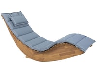 Beliani - Chaise longue de jardin en bois avec coussin bleu BRESCIA