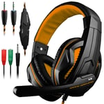 DLAND Gaming Headset, 3.5mm Wired Bass Stereo Noise Isolation Gaming Headphones with Mic for Laptop Computer, Cellphone, PS4 and so on- Volume Control (Black and Orange)