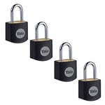YALE Y110JB/15/111/4-4 Pack of Black Brass Padlocks (15mm) - High Quality Indoor Locks for Locker, Backpack, Tool Box - Keyed Alike - Standard Security - Multipack