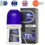 Triple Dry Shield Men Roll On Deodorant Charcoal Absorb Sweat Reduce Odour 50ml