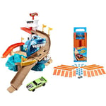 Hot Wheels Color Shifter Sharkport Showdown, Playset Shark thematic, Includes Toy Car, for Kids 4 Years+, BGK04 - Amazon Exclusive & Fisher-Price BHT77 Mattel Track Builder Pack with Vehicle