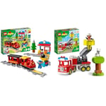 LEGO 10874 DUPLO Town Steam Train, Toys for Toddlers, Boys and Girls 2-5 Years Old with Light & Sound & Go Battery Powered Set with RC Function, Gift Idea & 10969 DUPLO Town Fire Engine Toy