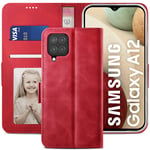 YATWIN Samsung Galaxy A12 Case, Samsung A12/M12 Flip Wallet Leather Case with Tempered Glass Screen Protector and Card Slot Kickstand Phone Cases Cover for Samsung A12/M12 - Red