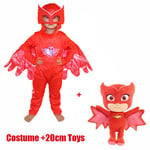 PJ Masks Boys Girls Kids Cosplay Costume +20CM Plush Toys Gekko Catboy Owlette