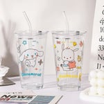 Transparent Glasvattenkopp Söt Cartoon Frukostkopp Sugrör Med Lock Mjölkjuice Vattenkopp Glas Sippykopp Barnpresent Cinnamon Dog
