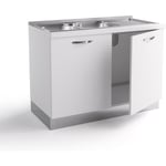 Caesaroo - Meuble de cuisine sous évier 120x60xH84 cm en bois blanc mat avec deux portes | Blanc