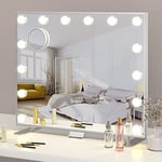 ADDCOLOR Hollywood Miroir Maquillage Lumineux, Miroir Coiffeuse avec USB Port de Charge et Téléphone Support, 14 Ampoules LED et 3 Réglable Déclairage Modes Miroir Mural (60 * 18 * 52.3CM)