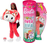 Barbie Cutie Reveal Doll & Accessories with Animal Plush Costume & 10 Surprises Including Color Change, Kitten as Red Panda in Costume- Themed Series, HRK23