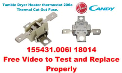 Tumble Dryer Heater Thermostat 206c for CANDY GVC D91WB-80 GVS C10DCG-80