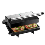 OSTBA SL-106 Panini Press Grill, 2 Slice Toaster with Non-Stick Plates, 180° Flat Open Sandwich Press, 1000 W, Black