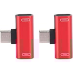 Adapter C-typ ljudladdare aluminium USB-C splitter, laddning/samtal/fjärrkontroll/musik 2-i-1-omvandlare (röd) (2st)