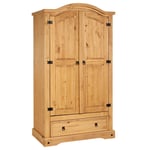 Armoire SALSA penderie style mexicain 2 portes 1 tiroir en pin teinté/ciré