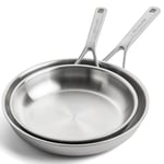 KitchenAid Multiply 3PLY Stainless Steel 2-Piece Frying Pan Skillet Set, 24 cm and 28 cm, PFAS Free, Triply, Multiclad, Induction Suitable, Oven Safe up to 220°C, Silver