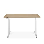 Ethnicraft - Bok Adjustable Desk - Varnished Oak Top - White Base - With Cable Management -140 x 70 cm - Skrivbord - Alain Van Havre - Träfärgad - Trä