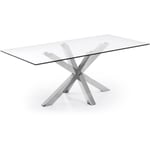 KAVE HOME Kave Home - Table de salle à manger Argo rectangulaire 200 x 100 cm en verre et pieds acier inoxydable Transparent