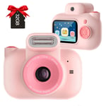 Kids Digital Camera, 12MP Kids Camera with 32GB SD Card, 2 inch HD Screen 1080P Video Recorder Shockproof Children Camera for Birthday Gifts 4-12 Year-Old Boys Girls (Pink)