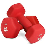 Yes4All YJ9U Hex Neoprene Weights Dumbbells Set Pair (1 kg to 7 kg) - Dumbbell Set, Hand Weights Set for Women Men, Home Gym Workout, 5 KG x 2, Red