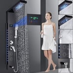 Shower Panel Column Tower LED Stainless Steel Mixer Tap Massage Body Jets Black