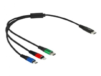 Delock 3 in 1 - Dedikerad laddningskabel - 24 pin USB-C hane till mikro-USB typ B, Lightning, 24 pin USB-C hane - 30 cm - svart