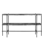Gubi - TS Travertine 2-Rack Console, Base Black, Top Grey Travertine - Avlastningsbord - GamFratesi - Grå