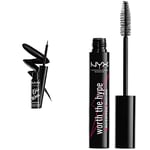 NYX Professional Makeup Eyeliner Liquide Semi-Permanent Epic Wear, Longue Tenue, Waterproof, Couleur : Noir & Mascara Waterproof Worth The Hype, Volume et Longueur, Brosse Conique, Teinte : Black