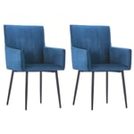 vidaXL spisebordsstole med armlæn 2 stk. fløjl blå