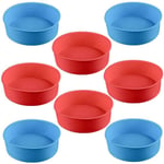 Miotlsy Silicone Cake Moulds Tins Red and Blue Round Cake Pan Set 4" Non-Stick Baking Molds Cake Mould Pastry Baking Tray 8 Pcs