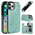 Compatible with iPhone 12 Wallet Case (iPhone 12/6.1 Inches, Green-butterfly)
