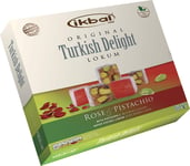 Handmade Ikbal Original Turkish Delight 350g Nut Selection Halal, Kosher, Glucose-Free, Vegan (Rose Pistachio)