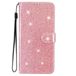 Samsung Galaxy A25 (5G) Läder Flip Fodral med Plånbok och Rem - Glitter - Rose Gold