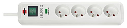 Brennenstuhl H05VV-F 3G1.5 Eco Power Strip with 4 Sockets 1.4 m Surge Protection 13500 A, White, 1159721