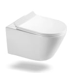Cuvette WC Suspendu sans Rebord en Céramique - Toilette Mural avec Lunette WC Amovible - Abattants WC avec Abaissement Automatique