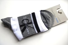 Womens CALVIN KLEIN Quarter Socks Cotton Grey White ONE SIZE Femme Damen CK2