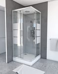 Cabine de douche carrée 90x90x215cm - grise avec bande dépoli - SILVERY STRIPE SQUARE