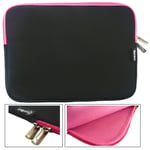 Emartbuy® Black/Pink Water Resistant Neoprene Soft Zip Case Cover Sleeve With Pink Interior & Zip suitable for Acer Extensa 15 Laptop 15.6 Inch (15-16 Inch Laptop/Notebook/Ultrabook)