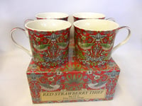 Set of 4 Gift Boxed China Palace Mugs in William Morris red Strawberry Thief Design