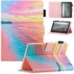 Fancity Case for All-New Amazon Fire HD 8 Tablet 2020 & Fire HD 8 Plus (10th Generation, 2020 Release) - Slim Fit Protective Case PU Leather Standing Cover with Smart Auto Sleep/Wake, Sunset Beach