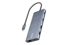 Anker 565 USB-C Hub (11-i-1) 1 x 10 Gbps USB-C 1 och USB-A 1 x HDMI 1 x DP 1 x 100 W USB-C 1 x Ethernet 1 x AUX 1 x microSD grå.