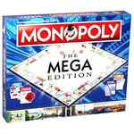 Winning Moves Mega Monopoly, an upgrade on the classic game board with 12 extra spaces including Downing Street, Saville Row and Knightsbridge, Invest in Skyscrapers, for ages 8 plus