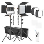 Neewer 2 Packs Advanced 2.4G 480 LED Video Light Photography Lighting Kit, Dimmable Bi-Color LED Panel with 2.4G Wireless Remote, 480 LED Panel Softbox Light Stand for Portrait Product Photography