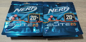Nerf Elite 2.0 Refill 2 x 20 Foam Bullets Official Outdoor Replacement Darts New